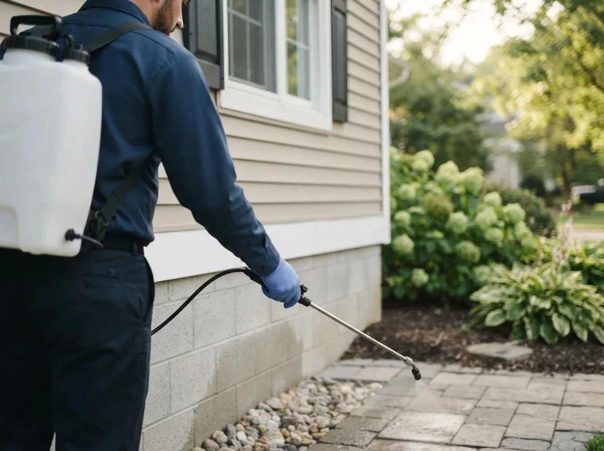 Pest control technician inspecting a home in Plainfield, PA